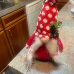 Festive Red Gnome with Polka Dot Hat; 10 inches